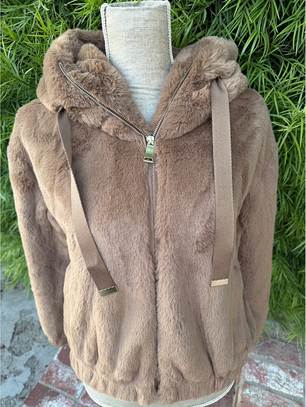Philosophy Republic Clothing Women's Small Brown Faux Fur Zip-Up Hoodie Jacket
